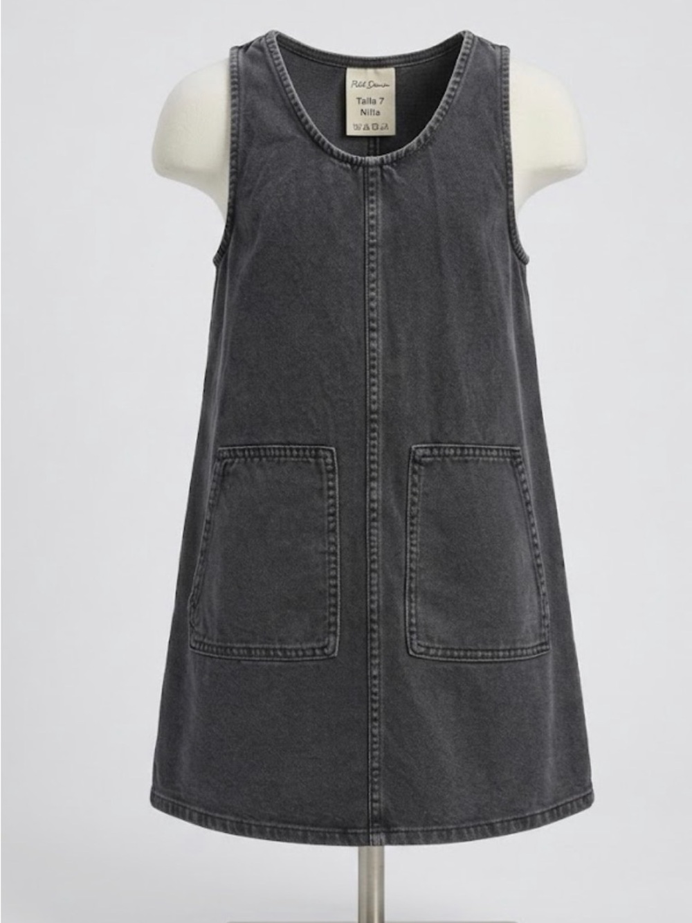 Girls' Washed Black Denim Pinafore Dress - Size 7